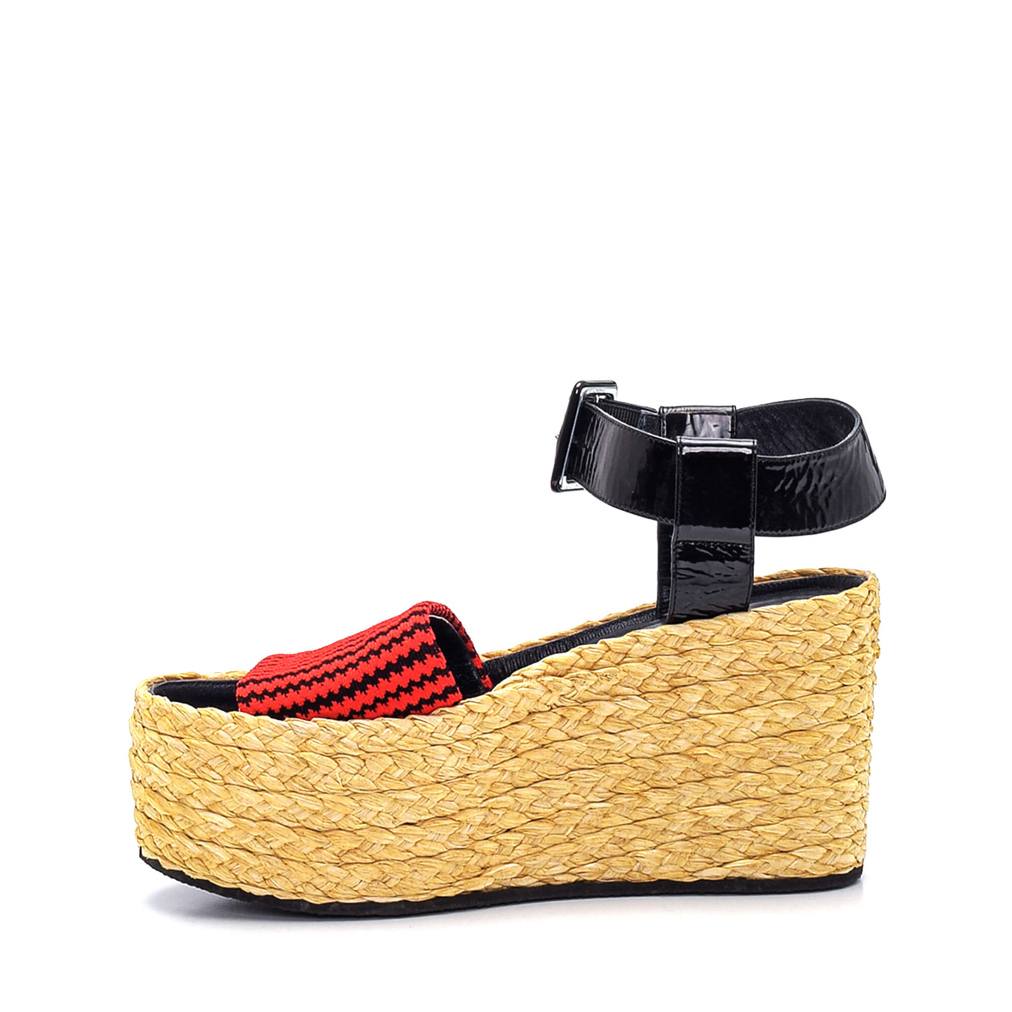 Celine - Red Striped Wicker Platform Sandals/38.5